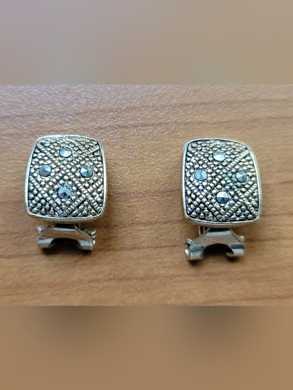 Vintage Silver-Tone Marcasite-Style Square Clip-On Earrings